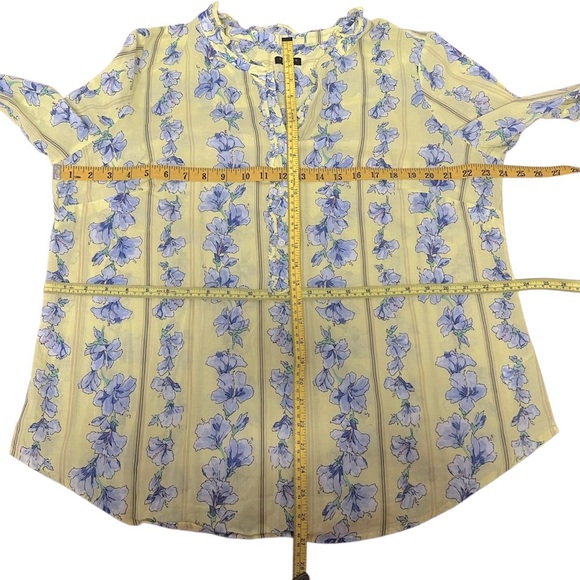 TALBOTS Soft Cotton Popover Top Ruffled Blue/Yellow Floral - Long Sleeve - Sz 1X - Picture 8 of 13